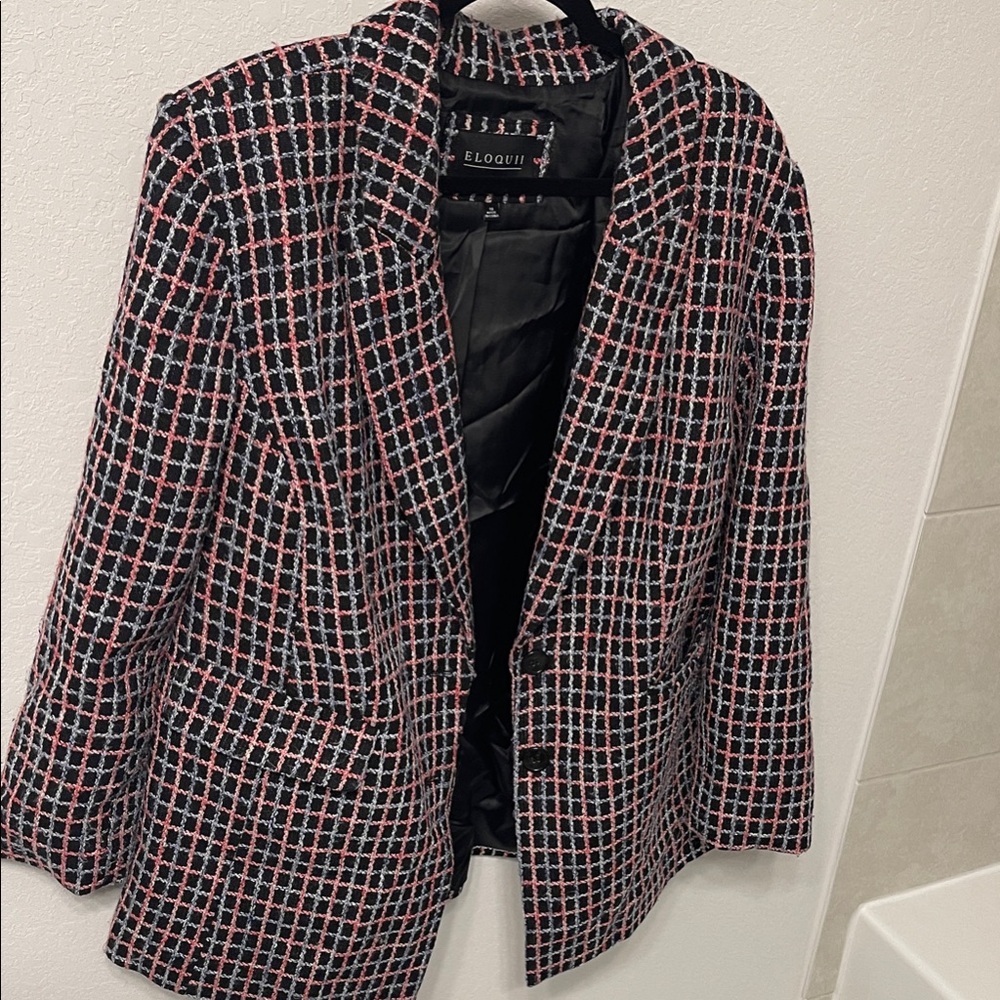 Eloquii pink and blue tweed Blazer